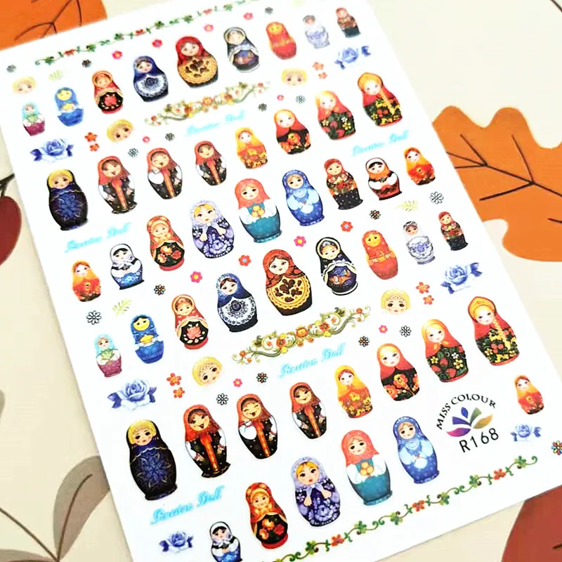 

1 PC Russian Dolls Design 3D Self Adhesive Back Glue DIY Decal Decorations Wraps Nail Stickers R 166 168