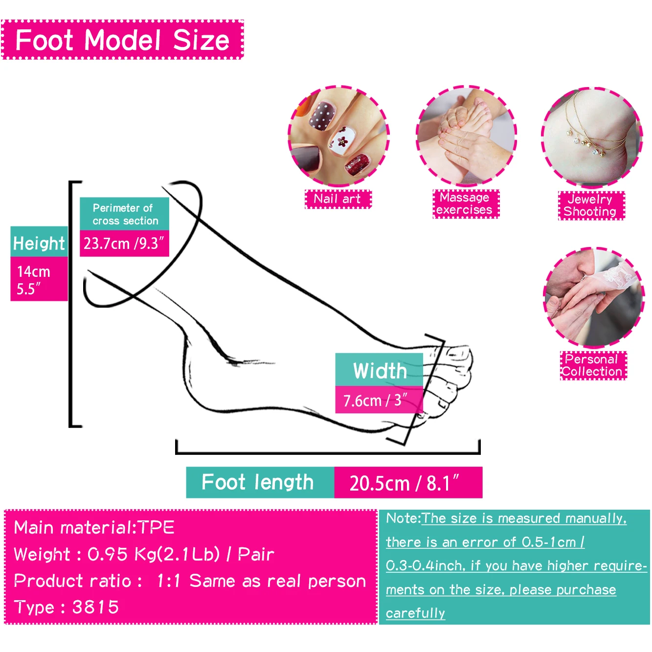 Female Silicone Foot Model Mannequin Stockings Wrinkles Foot Toe Fake Nail Art 1:1 ZISHINE 3815