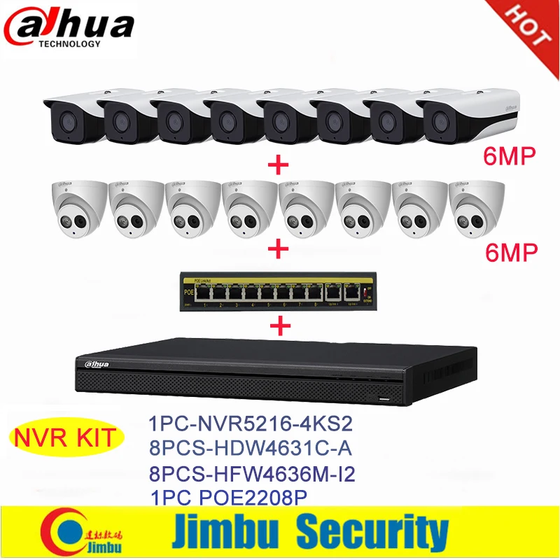 Dahua NVR комплект 1 шт. видеорегистратор NVR5216 4KS2 и ip камера 8 шт. IPC HFW4636M I2 и 8 шт. hdw4631c a и 1 шт. POE2208P DVR K|Система наблюдения|   | АлиЭкспресс