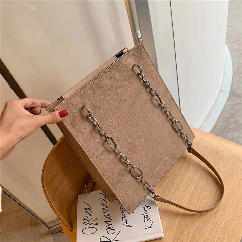 

2019 Autumn New Style WOMEN'S Bag Retro Shoulder Verticle Square Bag Dull Polish Textured Lettered Simple Exposure Zipper Bag