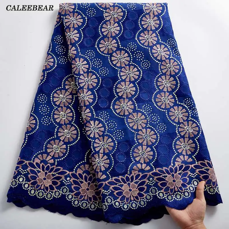 

Королевский синий африканский кружевной материал 2021 вышивка швейцарское кружево Volie в Швейцарии камень нигерийский хлопок кружевная ткань для платья S2381