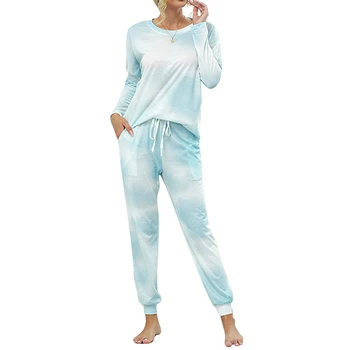

2020 Summer Autumn Loungewear Women Pyjama Set Tie-dye Home Wear Lounge Set Homewear Women Long Sleeve Lounge Wear Sleepwear