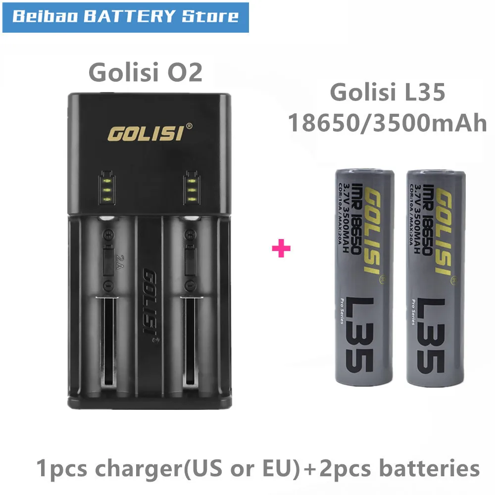 Golisi 2 шт. L35 IMR 18650 3500 мАч 20A E-CIG перезаряжаемая батарея VAPE с O2 интеллектуальное