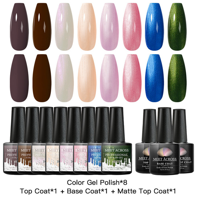 Gel Nail Polish Set With Top Base Gel Glitter Color Semi Permanent UV Led Gel Varnish Soak Off Nail Lacquers