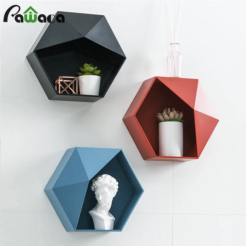 

Hexagonal Hanging Shelf Living Room Wall Decore Sundry Storage Holders Crafts Wall Mounted Storage Rack DIY Wall Decore Craft