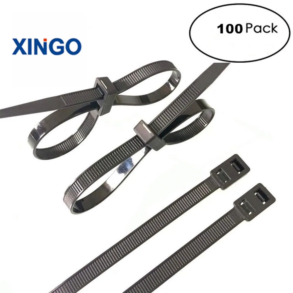 

Xingo 8in &12Inch Heavy Duty Zip ties Unique Double Self-Lock Black Nylon Cable Ties Fasten Loop Electrical Wire ties UV 100Pack