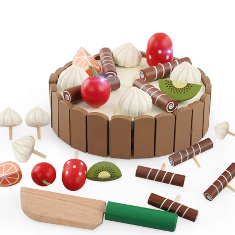 Деревянные детские кухонные игрушки ролевые игры резки торта пищевой реквизит Детские игрушки деревянные фрукты приготовления подарки на