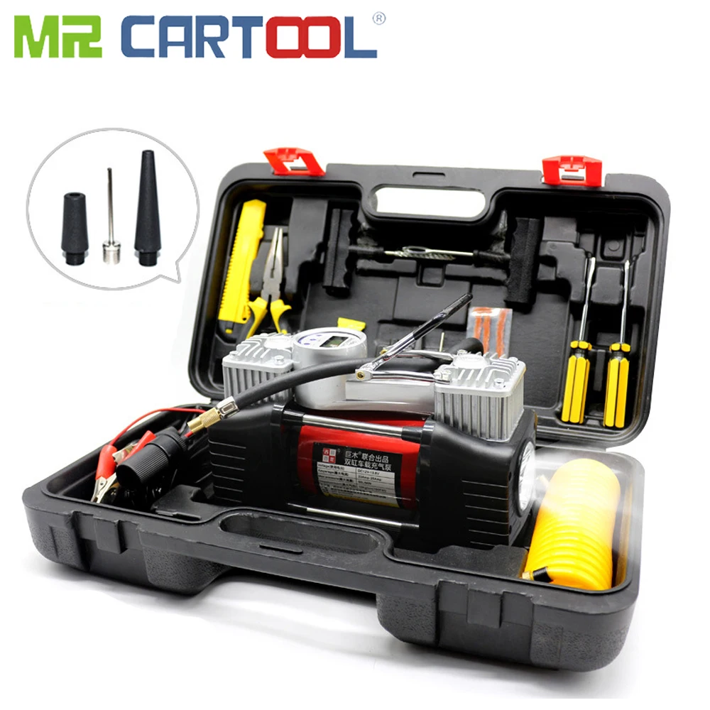 

MR CARTOOL Car Air Pump Inflator 12V Portable Double Cylinder Electric Auto Tire Pump Air Compressor Intelligent Digital Display
