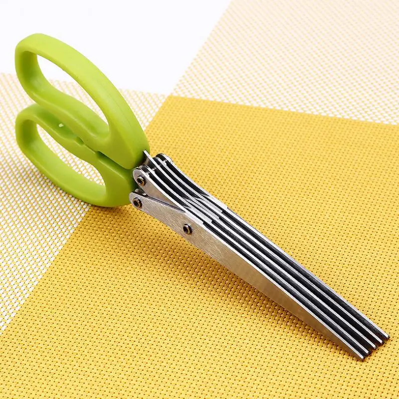 Stainless Steel Kitchen Knives 5 Layers Scissors Shredded Scallion Cut Herb Spices Scissors Cooking Tools LX8567
