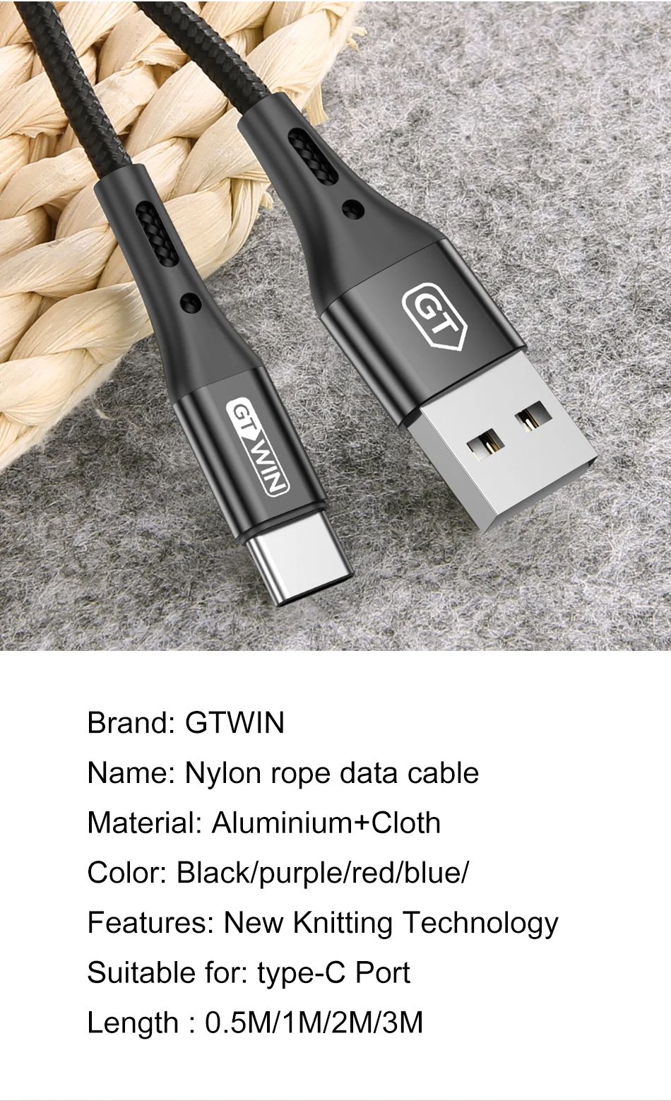 GTWIN 3M type C USB кабель для iPad Pro 3A кабель для быстрой зарядки для samsung S10 S9 huawei P30 Pro кабель для зарядки USB C кабель для передачи данных