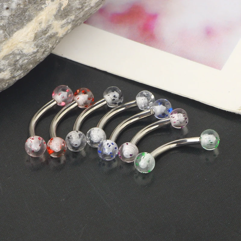 Eyebrow Rings 16g Curved Barbell Eyebrow Piercing Stainless Steel Daith Rook Earring Piercing Body Jewlery 8mm Glitter Acrylic