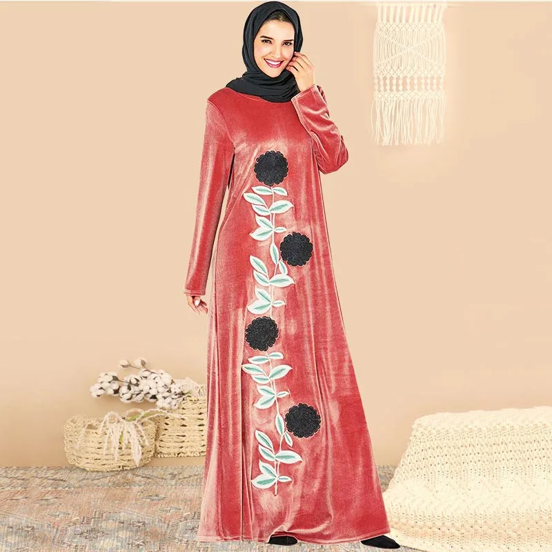 BNSQ арабское золото бархат вышитые abaya индийская одежда для женщин Punjabi Kurta вечерние макси с длинным рукавом пакистанские платья Caft - Цвет: 9246 pink