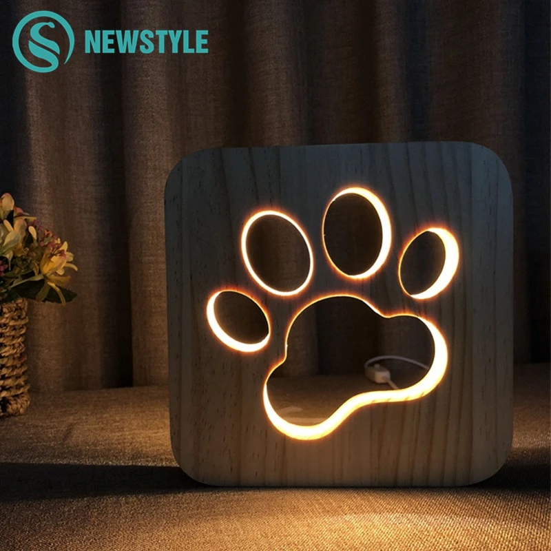 Креативный 3D Деревянный ночник с USB питанием мультяшный домашний декор для