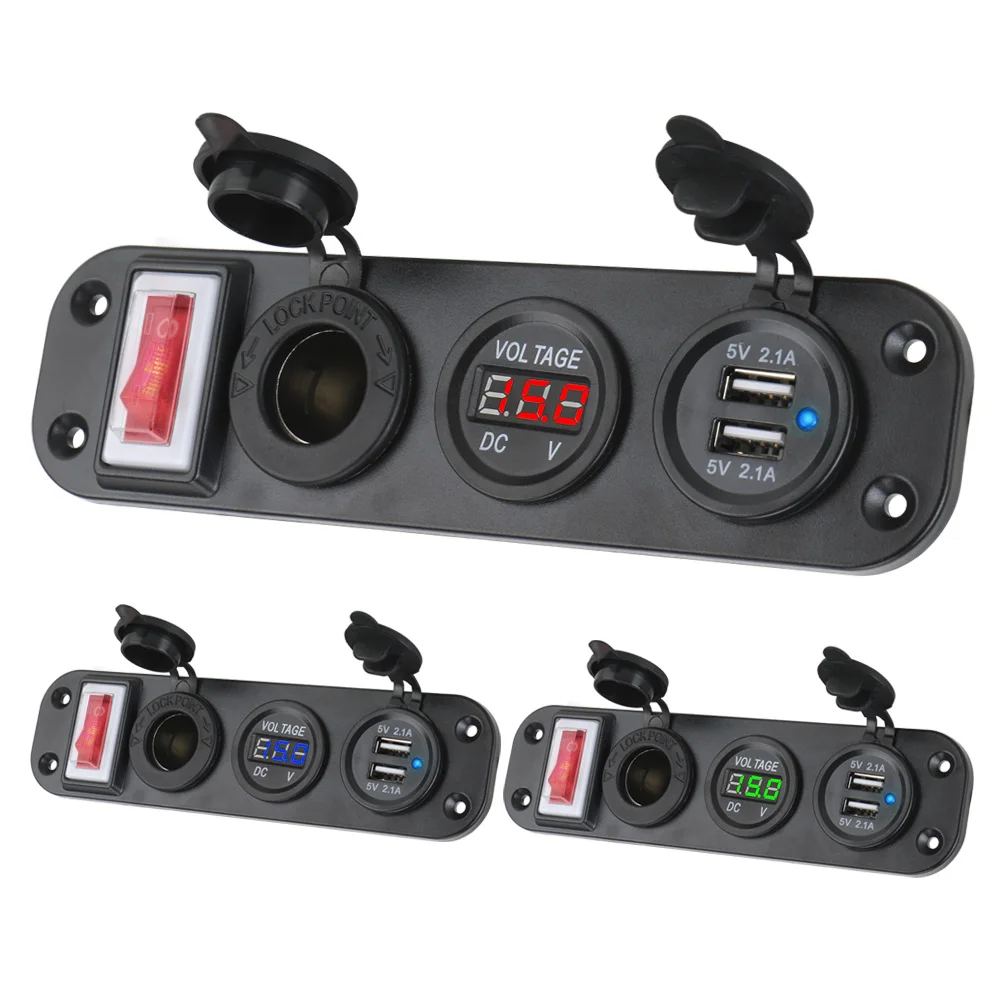 Universal Power Outlet Double Usb Car Switch Panel 5v 2.1a +2.1a 1224v