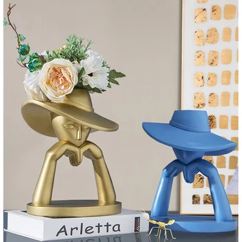 

Nordic Resin Creative Lady Head Vase abstract Sculpture Crafts Home Desktop Decoration Ornaments Flower Pot Accessories Modern