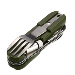 Outdoor Tableware Stainless Steel Multi-Function Corkscrew Folding Fork Spoon Camping Hiking Picnic Portable Multi Tool Flatware