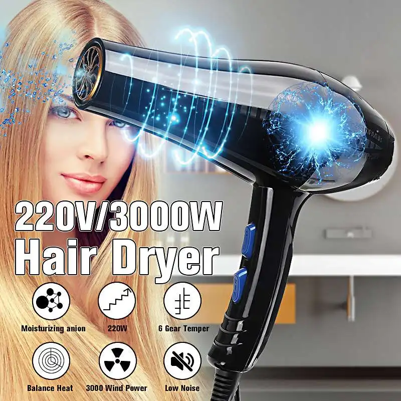 220v 4000W Professional Hair Dryer Hot Cold Ionic Blow Dryer Fast Heating Household Hairdryer for Hairdressing Barber Salon Tool