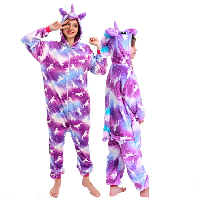 Женские пижамы кигуруми с единорогом, фланелевые пижамы с милыми животными, детские женские зимние пижамы с акулой, львом, пижама, одежда для сна, домашняя одежда - Цвет: As shown