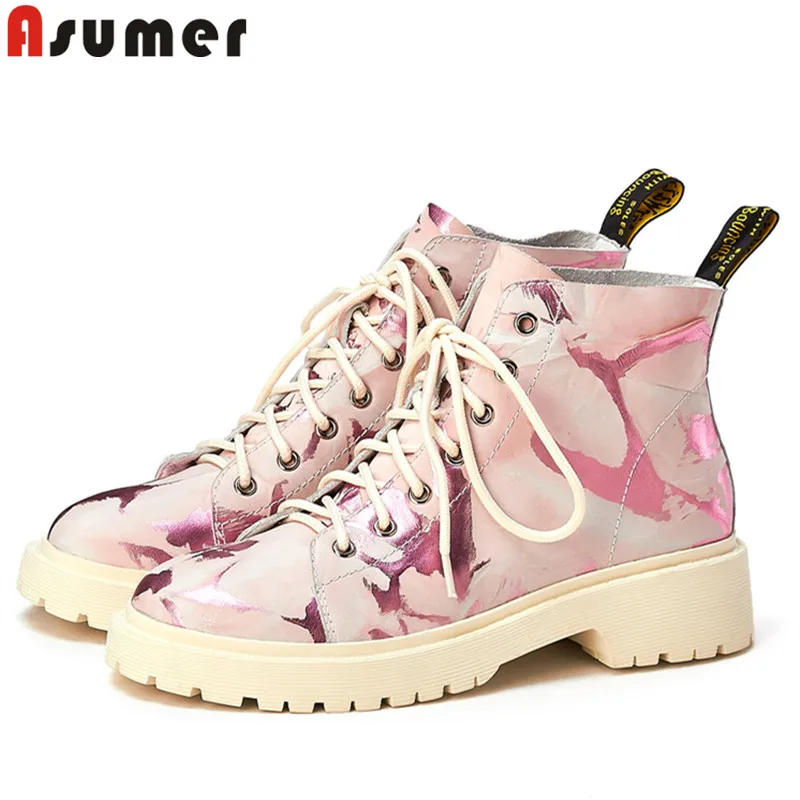 ASUMER new genuine leather boots women round toe ankle boots for women mixed colors autumn winter boots women