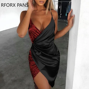 

Spaghetti Strap Sequin Surplice Wrap Dress Sexy Dress Women Dress