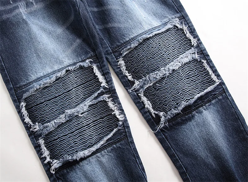 MORUANCLE модные Для мужчин рваные байкерские Джинсы Брюки Марка NEW Fashion Hi Street плиссированные мотоцикл джинсовые Touser мыть Синий, прямой покрой плюс Размеры 28-42