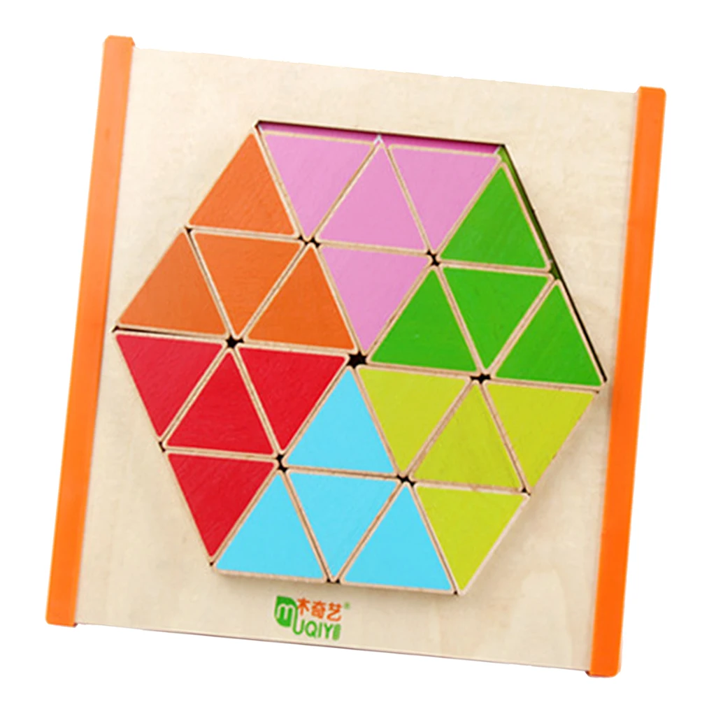 Wooden Mosaic Hexagon Jigsaw Puzzle Early Learning Kid Toys Educational Toy Geometric Shape Jigsaw Puzzle Hexagon Wood Toys