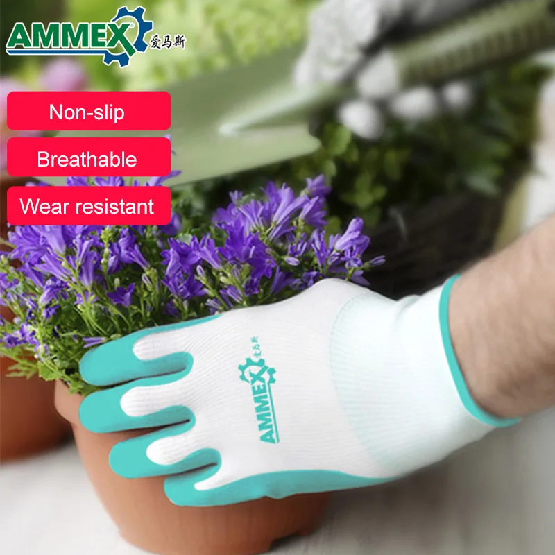AMMEX рабочие перчатки для латексная ладонь покрытие 2 пары защитные перчатки противоскользящие, из дышащей ткани назад механические садовые защитные перчатки