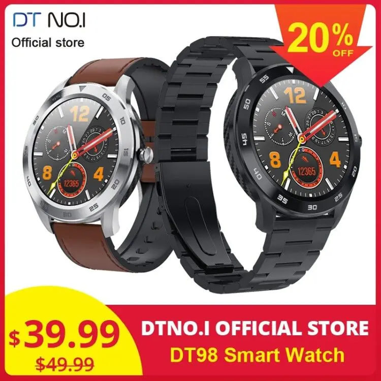 Скидка DTNO. I NO.1 DT98 Смарт часы IP68 Водонепроницаемый 1,3 Полный Круглый HD Экран анализатор ЭКГ Сменные циферблаты умные часы фитнес трекер модные Бизне...