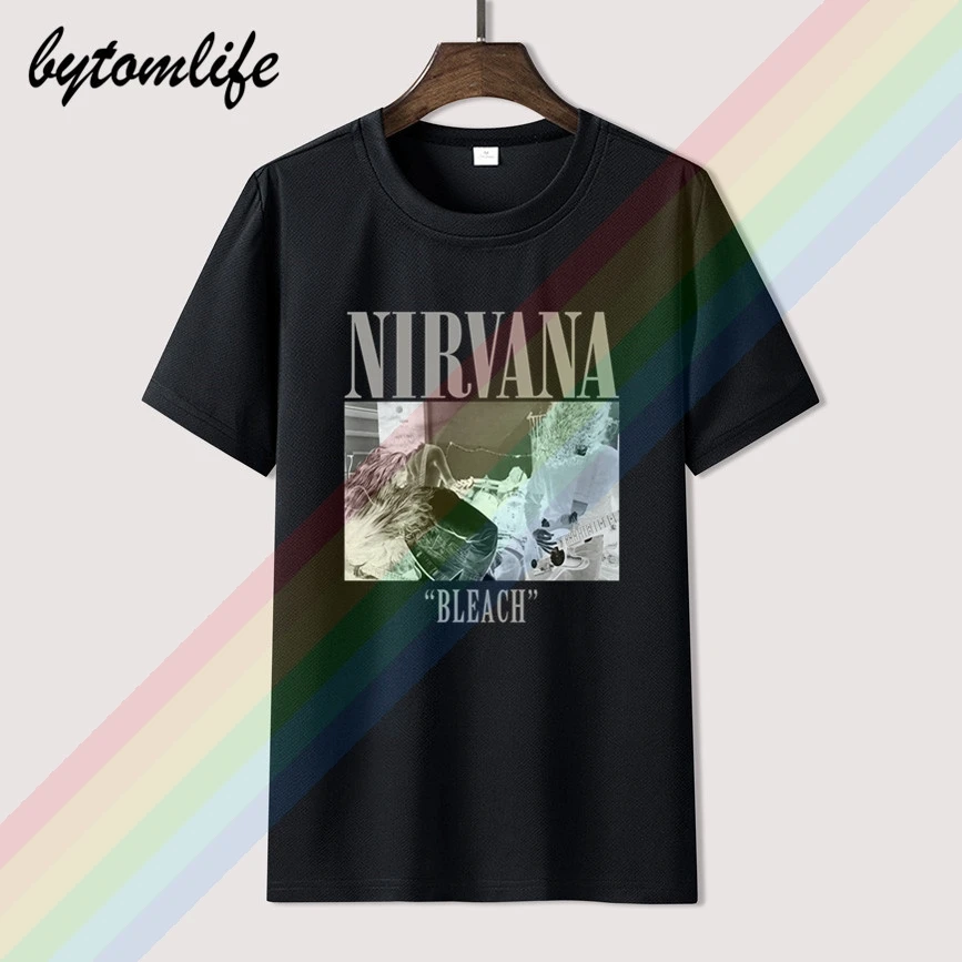 Nirvana отбеливатель футболка группа Нирвана Cobain курта для мужчин Летние черные 100%
