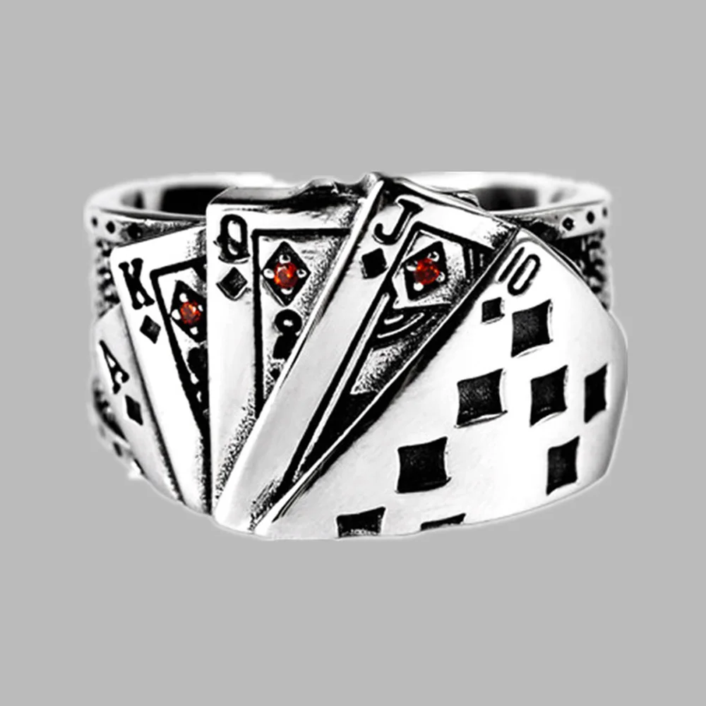 Poker Ring Do old Character Index Finger Ring Punk Hip-Hop Tide Restoring Ancient Ways People Creative Poker Street Snap Ring