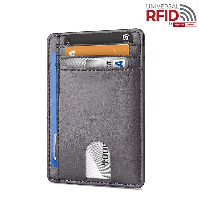 RFID мужской кошелек, противоугонная щетка, много слотов, кредитный держатель для карт, тонкий верхний слот, водительские права, модный кожаный Открытый Кошелек для монет - Цвет: Dark Gary
