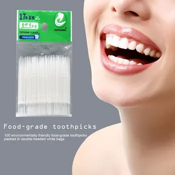 

100pcs Disposable Double Head Plastic Tooth Floss Hygiene Dental Interdental Toothpick Healthy for Teeth Cleaning Oral Care