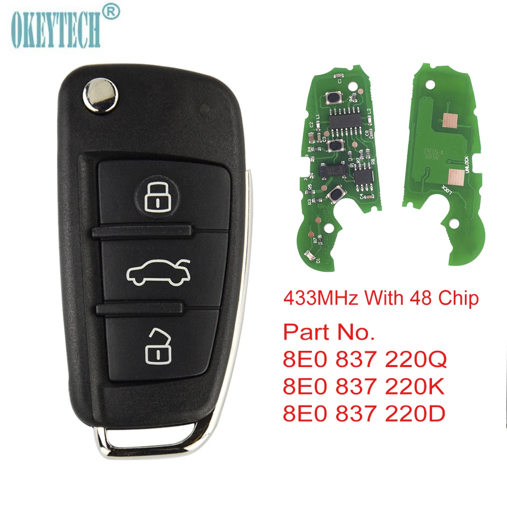 Автомобильный Дистанционный ключ OkeyTech для AUDI A2 A4 S4 Cabrio Quattro Avant 2005 2006 2007 2008 с 48