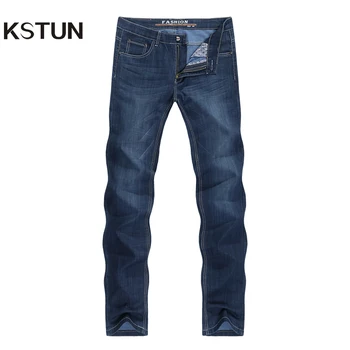 

KSTUN Famous Brand Jeans Men Retro Blue Straight Fit Thin Classic Direct Mens Long Trousers Denim Pants Vintage Male Jeans Homme