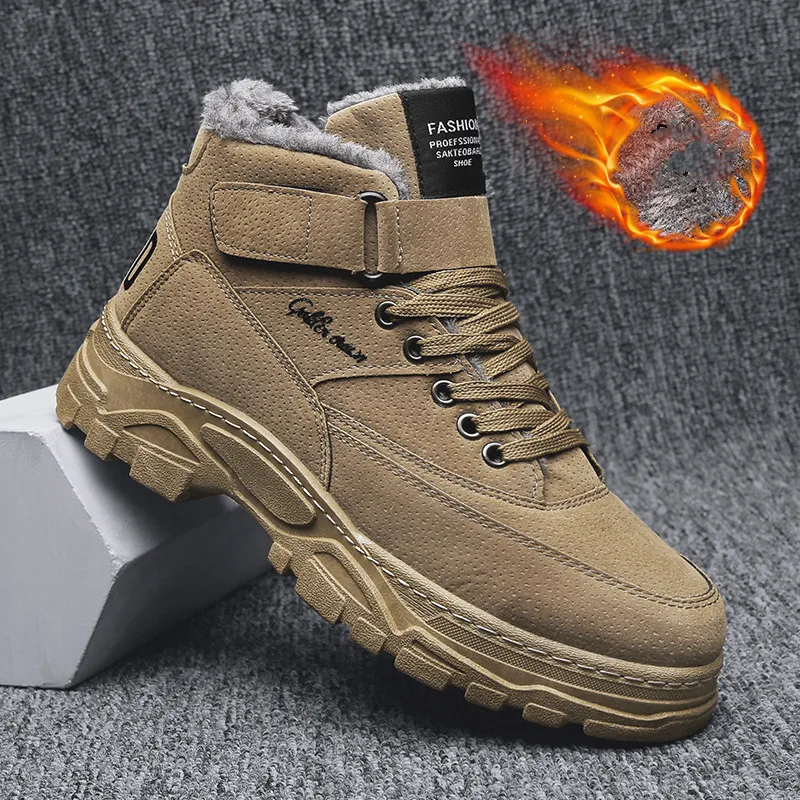 

Waterproof Winter Men Boots Leather Warm Snow With Fur Boots Work Casual Fashion Shoes High Top High-top Non-slip Ankle Boots