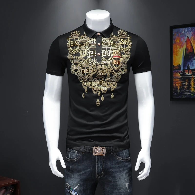 

New Men Polo Shirt Casual Badge Embroidery Cotton Plus Size Mens Fashions Short Sleeve Boss Poloshirt