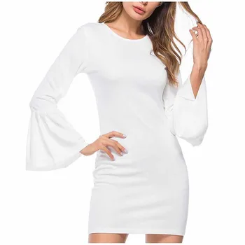 

Women's Flare Long Sleeve Mini Dress New Solid O-Neck Slim Sweet Vestido Spring Summer Fashion Casual Elegant платье YL5