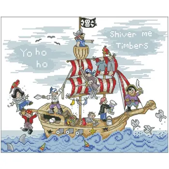 

Cartoon version of pirate ship patterns Counted Cross Stitch 11 14 18CT DIY Chinese Cross Stitch Kits Embroidery Needlework Sets