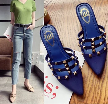 

Women Slippers Summer Woman Shoes Rivets Slides Pointed Toe Slipper Cover Toe High Heel Slipper Fashion flip flops