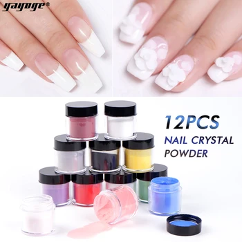 

12 Boxes in 1 set Mix Pigment Arylic Powder 12 Pure COLORS ACRYLIC Nail DIPPING POWDER Glitter Polymer Builder Nail Art Kit