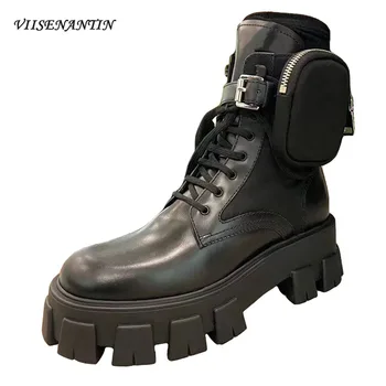 

Bag Pocket Short Boots Martin Boots Female 2020 New Thick Bottom British Style Handsome Catwalk Motorcycl Short Boots Tide