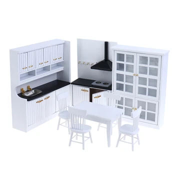 

miniature dollhouse White 1/12 Dollhouse Miniature Wood Kitchen Cabinet Fridge Furniture Kit Accessory