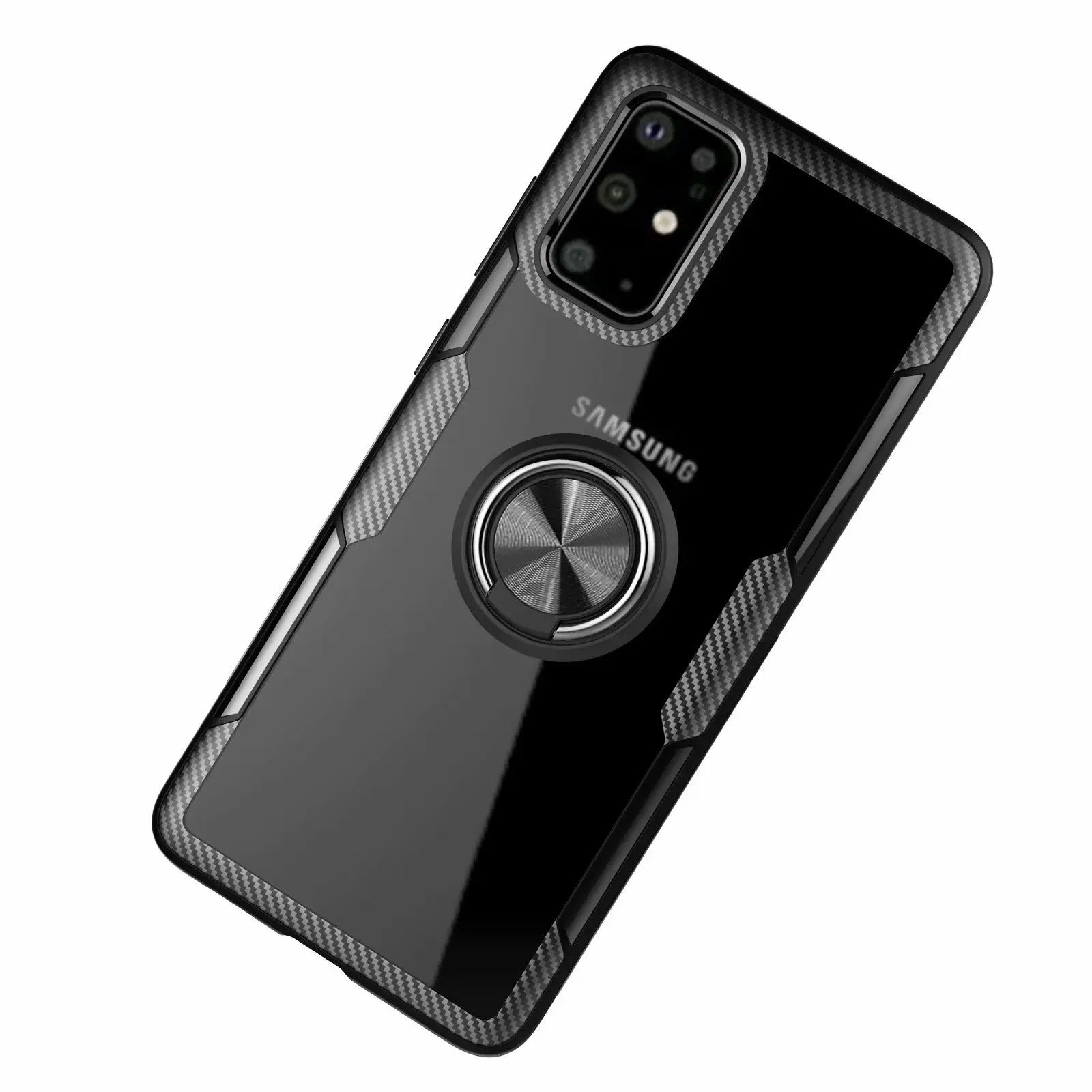 Чехол для samsung galaxy S20 Plus жесткий с кольцом подставкой на магните прозрачный