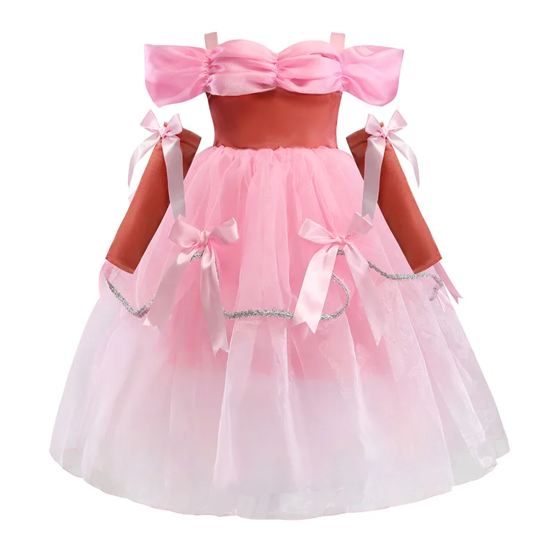 pink Платье принцессы; золотистая/розовая юбка-американка; красивое Пышное Платье с открытыми плечами для девочек; детское платье на Хэллоуин - Цвет: pink