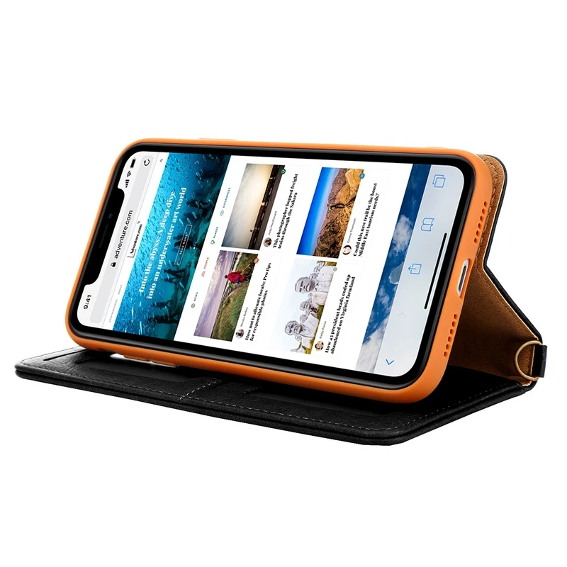 Для iPhone PU кожаный бумажник чехол для кредитных карт Coque Поддержка чехол черного цвета