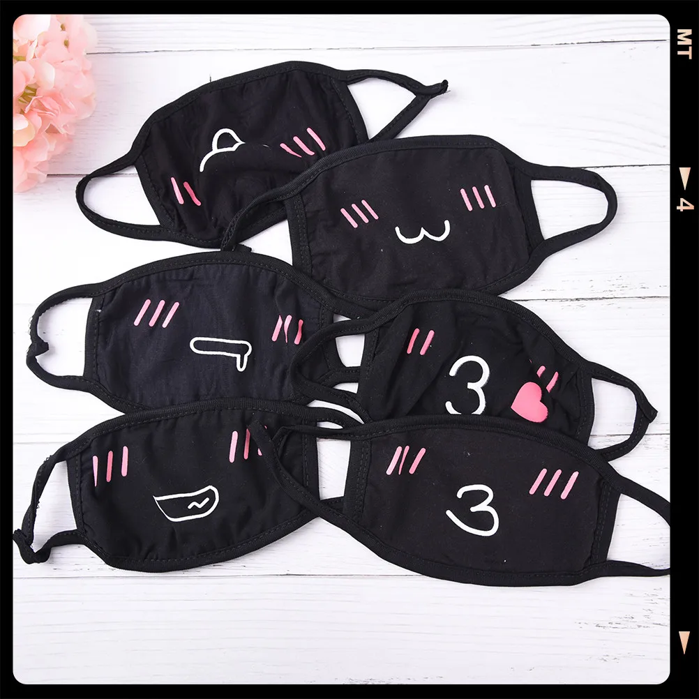 1Pc Anti-Dust Cotton Face Mask Women Men Black Cartoon Face Mouth Masks Anime Teeth Muffle Cotton Dustproof Mouth Masks