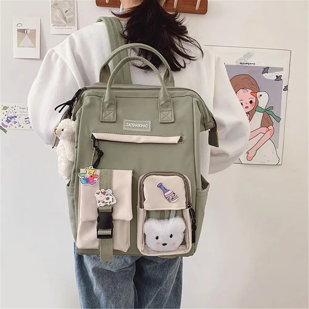 2021 Pink Backpack Women Waterproof Candy Colors Backpacks Kawaii Backpack With Kawaii Pin Teenage Girl Cute Travel Rucksack