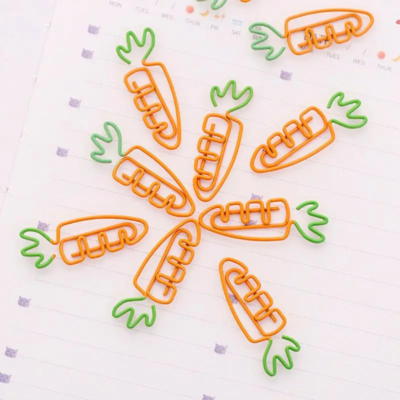 6pcs Creative Kawaii Carrot Shaped Metal Paper Clip Pin Bookmark Stationery School Office Supplies Decoration AXYF