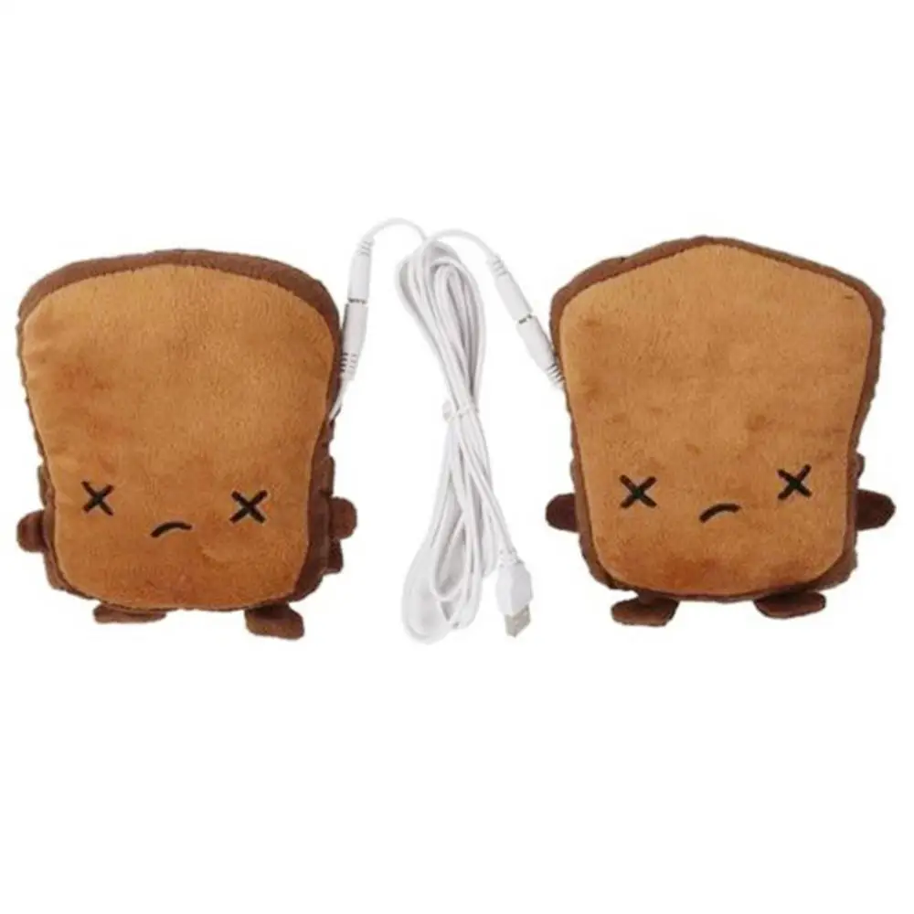 USB Bread Shaped Hand Warmer Gloves Heating Half Finger Winter Warm Glove