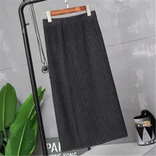 Весенняя Осенняя Женская юбка эластичная высокая талия теплая трикотажная прямая юбка с разрезом элегантная юбка-карандаш миди черная PZ2833
